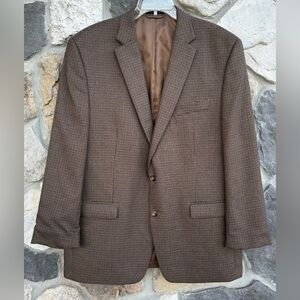Mens Lauren Ralph Lauren Sport Coat Blazer Size 46L Brown Houndstooth Heritage